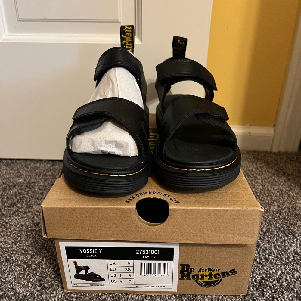 Dr. Martens Black Sandals with Yellow Stitching